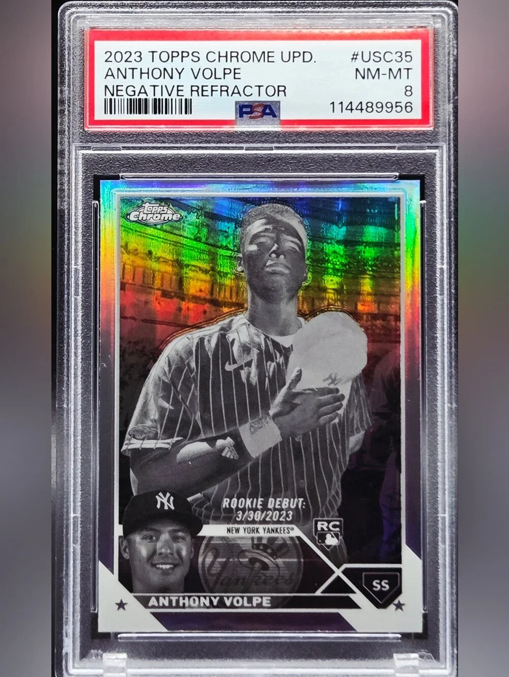 2023 Topps Chrome - RC Debut Anthony Volpe #USC35 Negative Refractor (RC) PSA#8